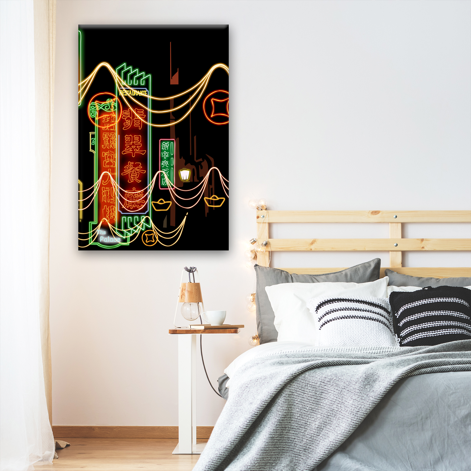 Colourful Chinese Words Cool Portrait Framed Canvas Wall Art Picture Print - Picture 3 of 7