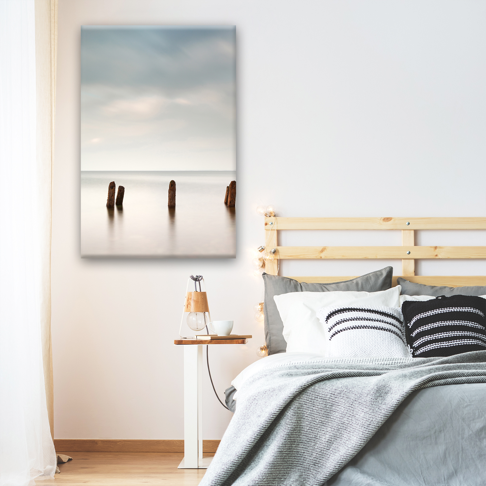 SC302 Retro Blue Grey Beach Nature Landscape Canvas Wall Art Large Picture Print 