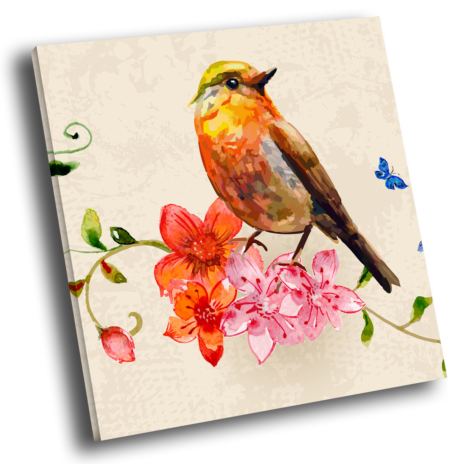 Red Robin Bird Flower Blue Square Animal Canvas Wall Art Picture Prints |  eBay