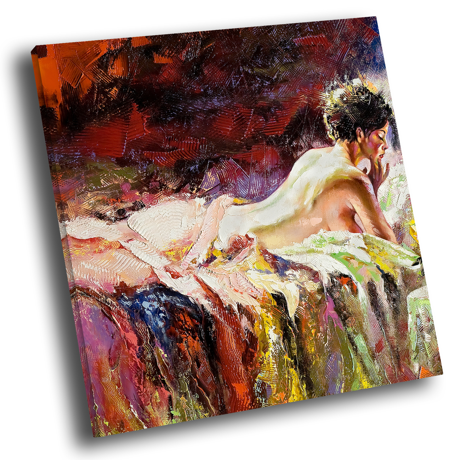 Colourful Vintage Retro Woman Square Canvas Wall Art Modern Picture Print