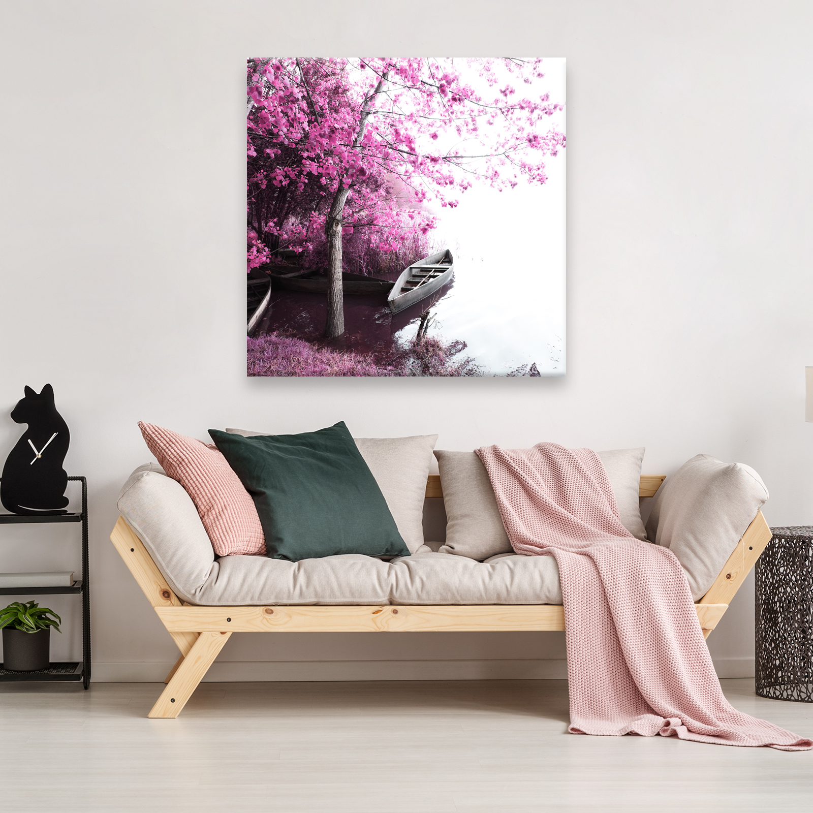 Portrait Scenic Photo Canvas Picture Print Wall Art Pink Black White Boat Cool 