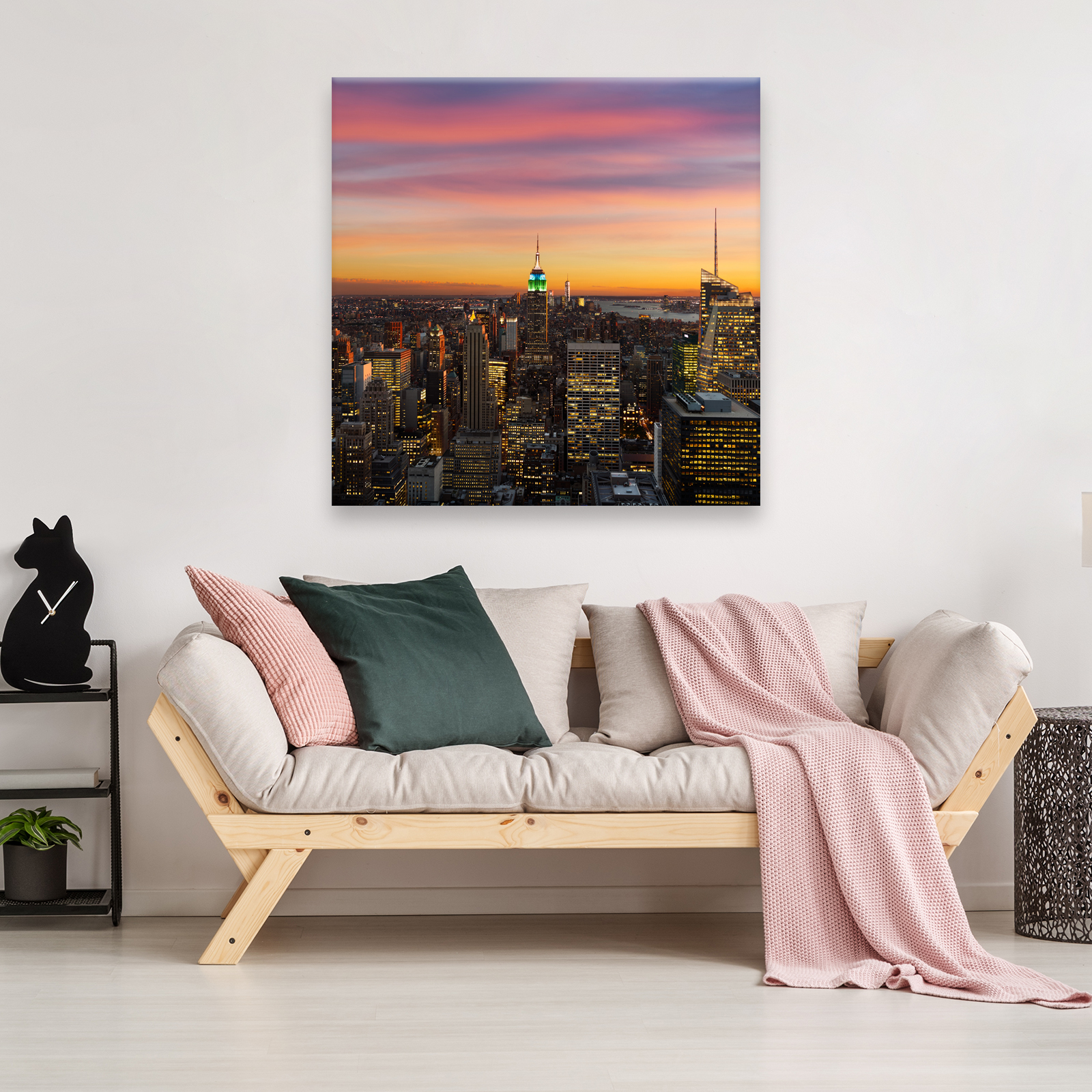 Pink Orange New York Sunset Square Framed Canvas Wall Art Modern Picture Print - Picture 3 of 7
